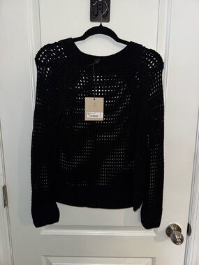 AllSaints Black Open-Knit Crewneck Sweater